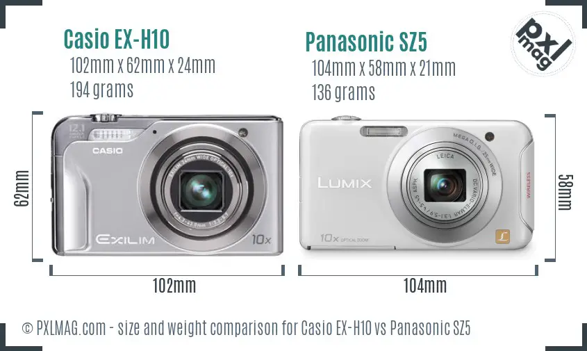 Casio EX-H10 vs Panasonic SZ5 size comparison
