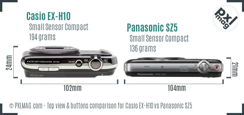 Casio EX-H10 vs Panasonic SZ5 top view buttons comparison