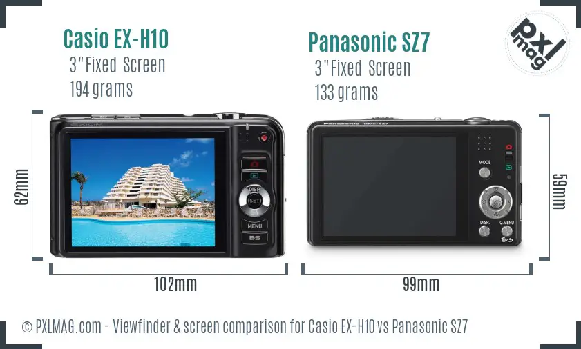 Casio EX-H10 vs Panasonic SZ7 Screen and Viewfinder comparison Casio EX-H10 vs Panasonic SZ7 Screen and Viewfinder comparison