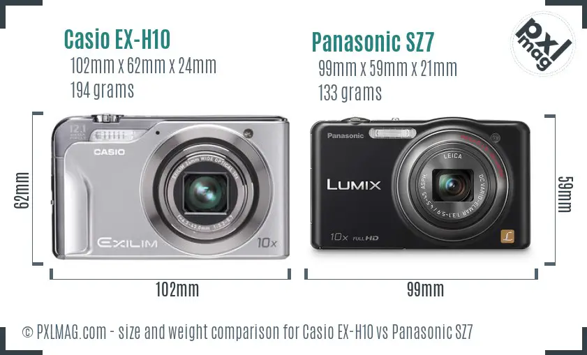 Casio EX-H10 vs Panasonic SZ7 size comparison Casio EX-H10 vs Panasonic SZ7 size comparison