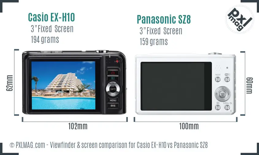 Casio EX-H10 vs Panasonic SZ8 Screen and Viewfinder comparison