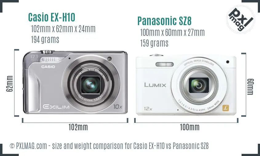 Casio EX-H10 vs Panasonic SZ8 size comparison