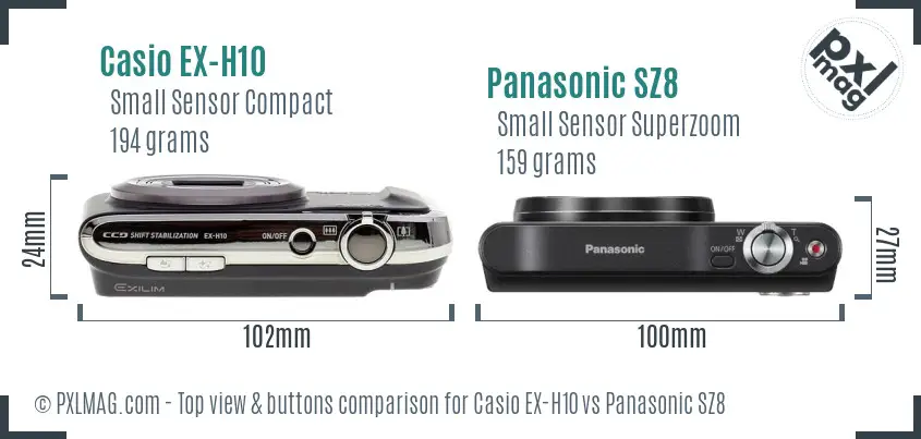 Casio EX-H10 vs Panasonic SZ8 top view buttons comparison