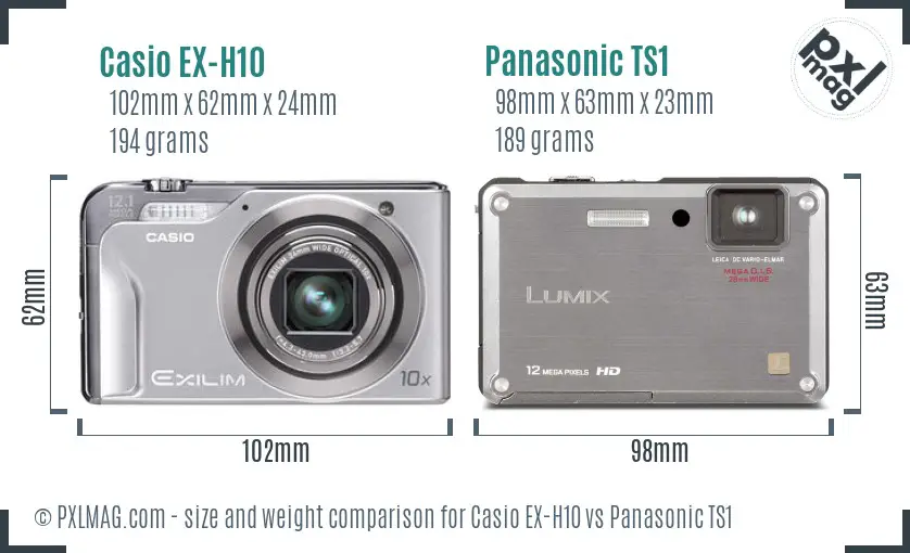 Casio EX-H10 vs Panasonic TS1 size comparison