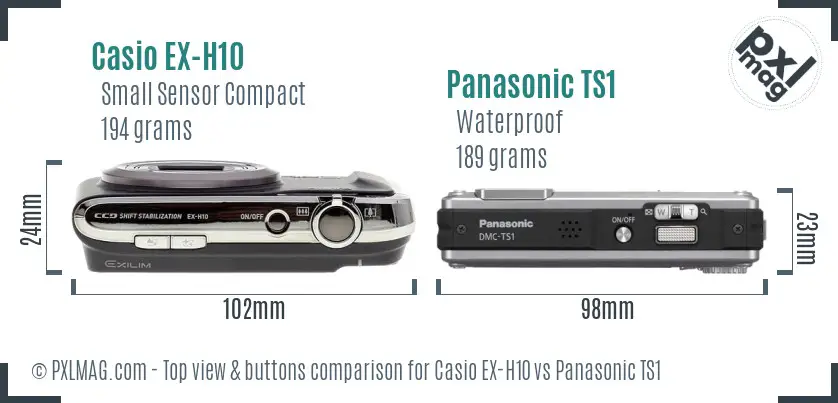Casio EX-H10 vs Panasonic TS1 top view buttons comparison