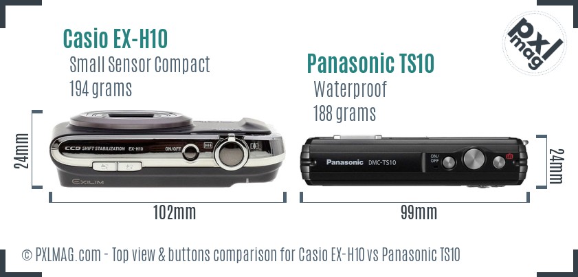 Casio EX-H10 vs Panasonic TS10 top view buttons comparison
