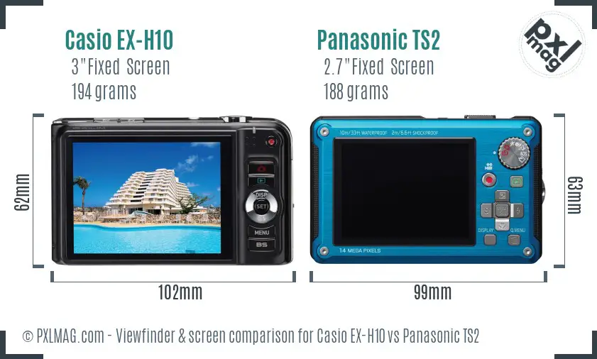 Casio EX-H10 vs Panasonic TS2 Screen and Viewfinder comparison