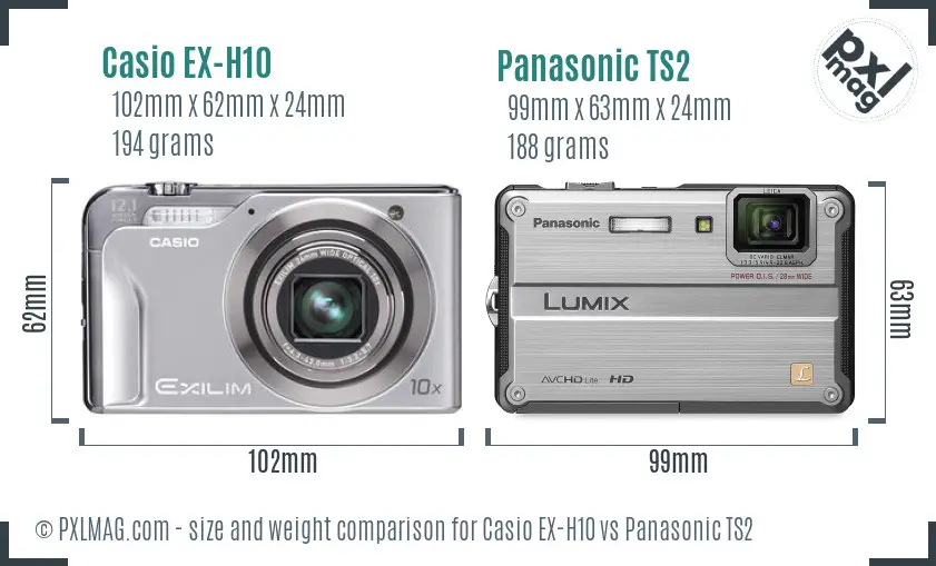 Casio EX-H10 vs Panasonic TS2 size comparison