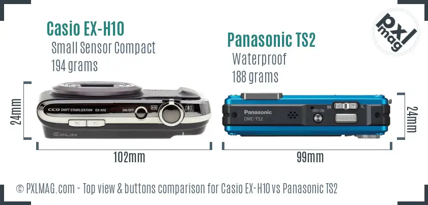 Casio EX-H10 vs Panasonic TS2 top view buttons comparison