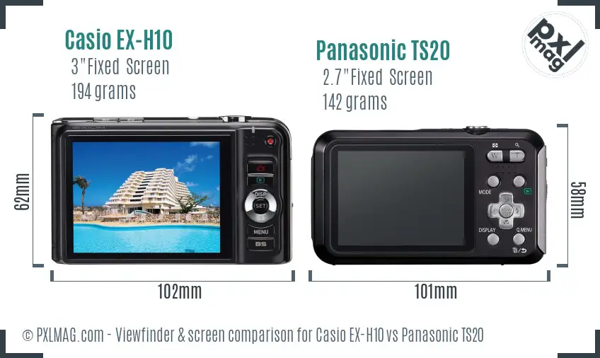 Casio EX-H10 vs Panasonic TS20 Screen and Viewfinder comparison