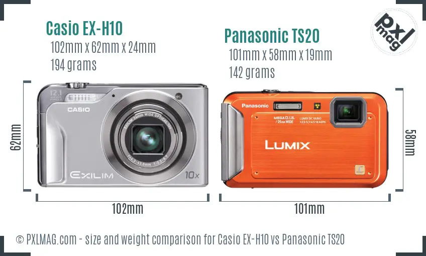 Casio EX-H10 vs Panasonic TS20 size comparison