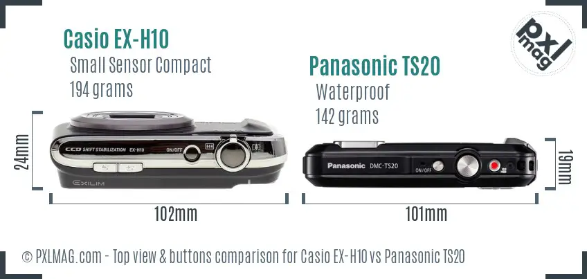 Casio EX-H10 vs Panasonic TS20 top view buttons comparison