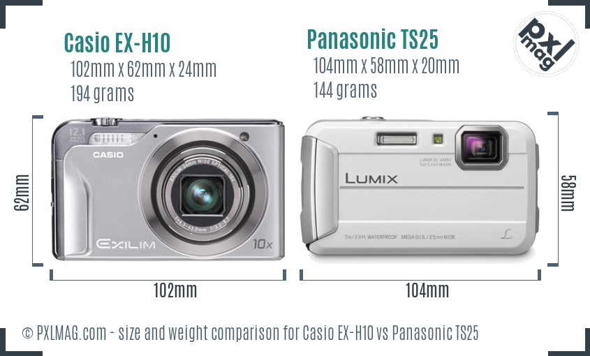 Casio EX-H10 vs Panasonic TS25 size comparison