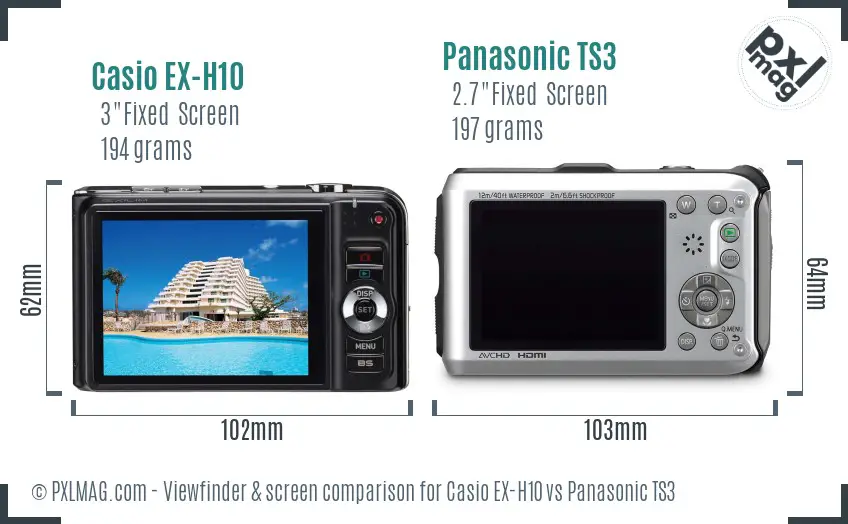 Casio EX-H10 vs Panasonic TS3 Screen and Viewfinder comparison
