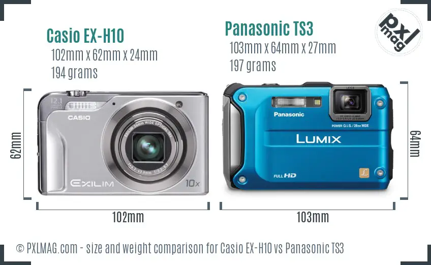 Casio EX-H10 vs Panasonic TS3 size comparison
