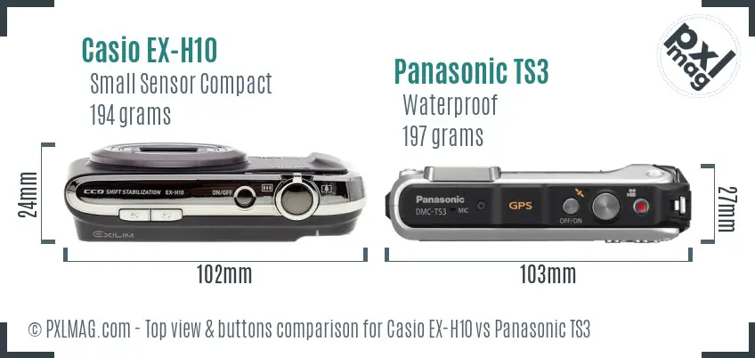 Casio EX-H10 vs Panasonic TS3 top view buttons comparison