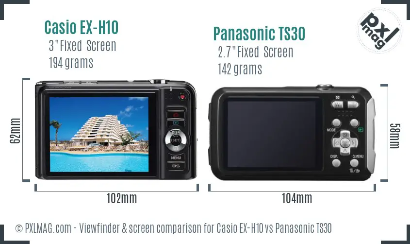 Casio EX-H10 vs Panasonic TS30 Screen and Viewfinder comparison