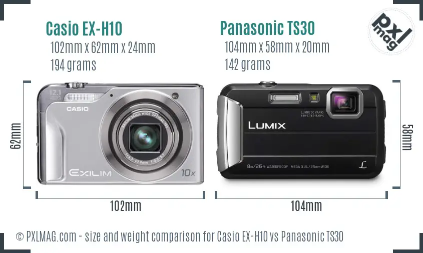 Casio EX-H10 vs Panasonic TS30 size comparison