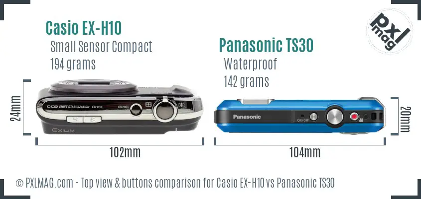 Casio EX-H10 vs Panasonic TS30 top view buttons comparison