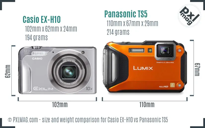Casio EX-H10 vs Panasonic TS5 size comparison Casio EX-H10 vs Panasonic TS5 size comparison