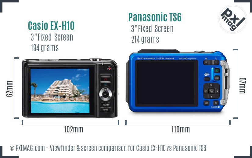 Casio EX-H10 vs Panasonic TS6 Screen and Viewfinder comparison