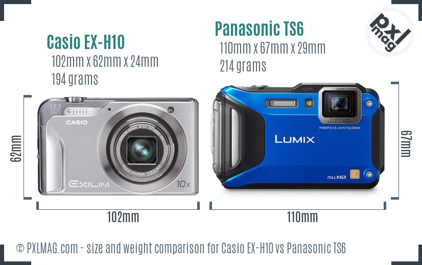 Casio EX-H10 vs Panasonic TS6 size comparison