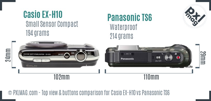 Casio EX-H10 vs Panasonic TS6 top view buttons comparison