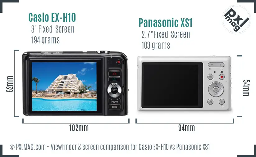 Casio EX-H10 vs Panasonic XS1 Screen and Viewfinder comparison