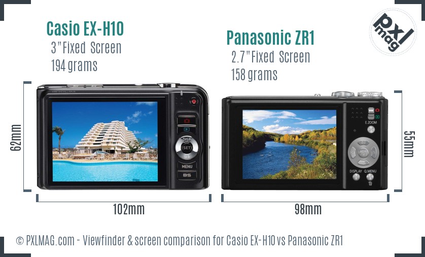 Casio EX-H10 vs Panasonic ZR1 Screen and Viewfinder comparison