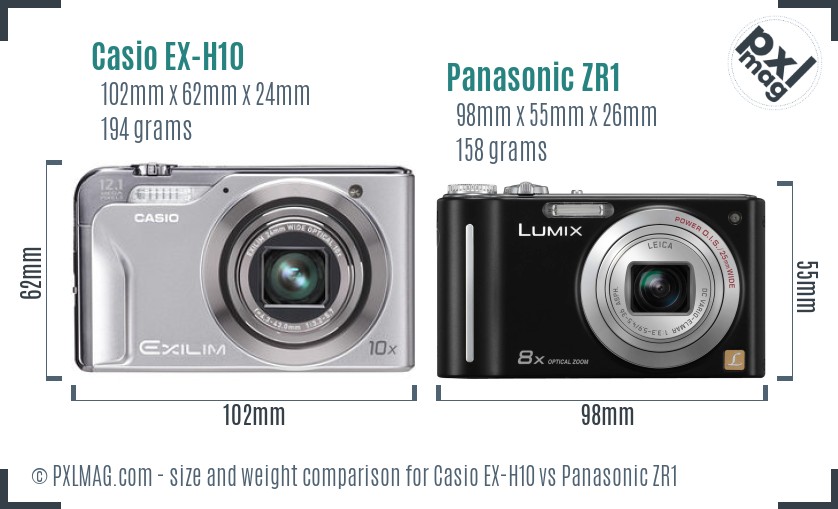 Casio EX-H10 vs Panasonic ZR1 size comparison