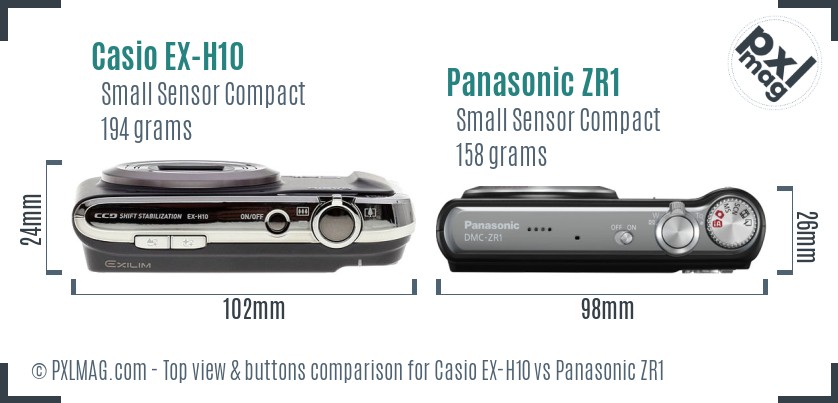 Casio EX-H10 vs Panasonic ZR1 top view buttons comparison