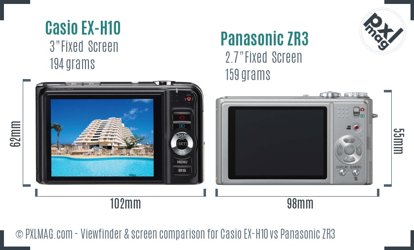 Casio EX-H10 vs Panasonic ZR3 Screen and Viewfinder comparison