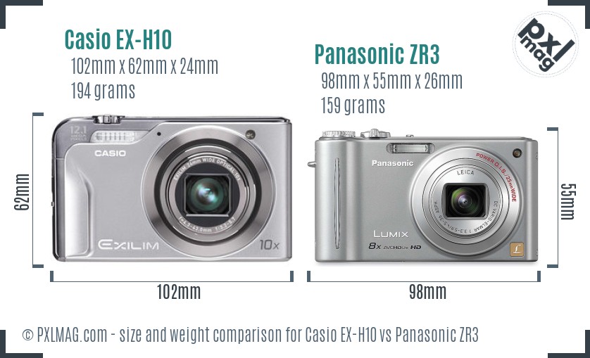 Casio EX-H10 vs Panasonic ZR3 size comparison