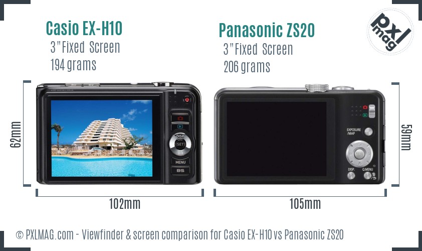 Casio EX-H10 vs Panasonic ZS20 Screen and Viewfinder comparison