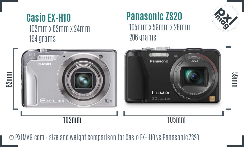 Casio EX-H10 vs Panasonic ZS20 size comparison