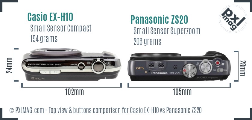 Casio EX-H10 vs Panasonic ZS20 top view buttons comparison