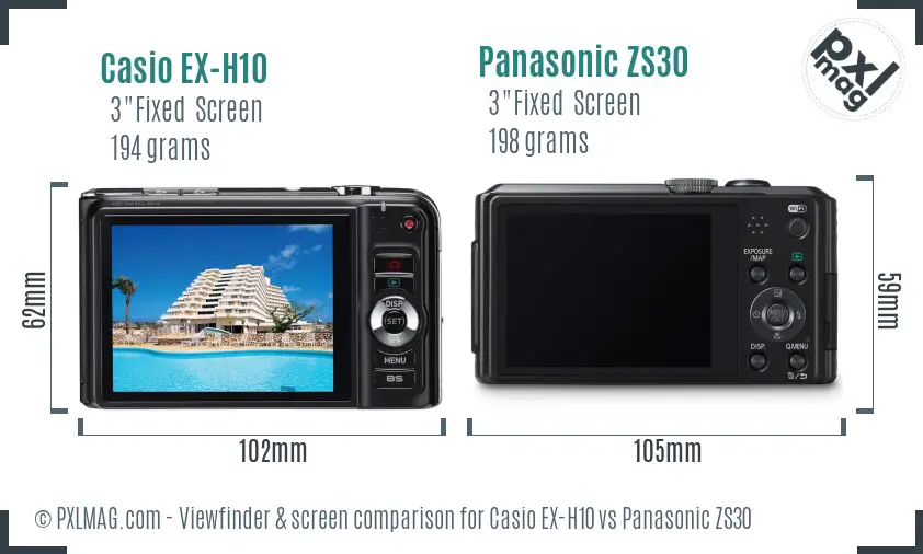 Casio EX-H10 vs Panasonic ZS30 Screen and Viewfinder comparison