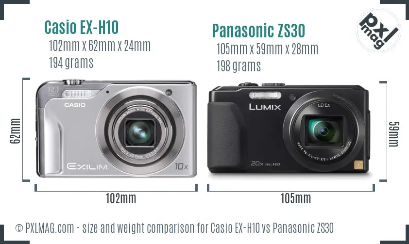 Casio EX-H10 vs Panasonic ZS30 size comparison
