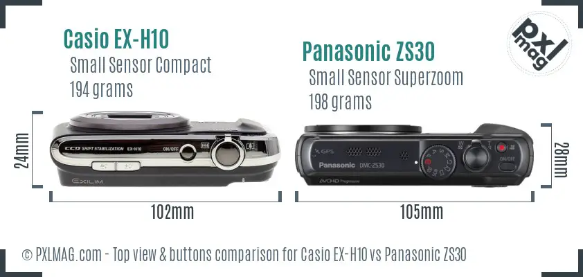 Casio EX-H10 vs Panasonic ZS30 top view buttons comparison