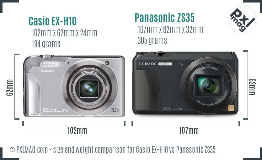 Casio EX-H10 vs Panasonic ZS35 size comparison