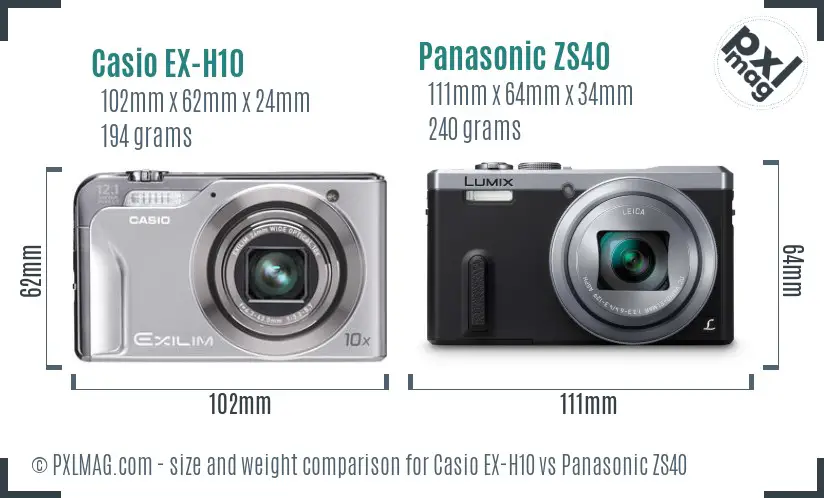 Casio EX-H10 vs Panasonic ZS40 size comparison