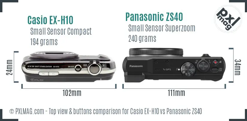 Casio EX-H10 vs Panasonic ZS40 top view buttons comparison