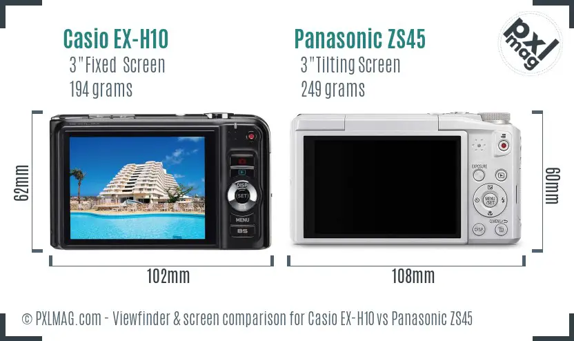 Casio EX-H10 vs Panasonic ZS45 Screen and Viewfinder comparison Casio EX-H10 vs Panasonic ZS45 Screen and Viewfinder comparison