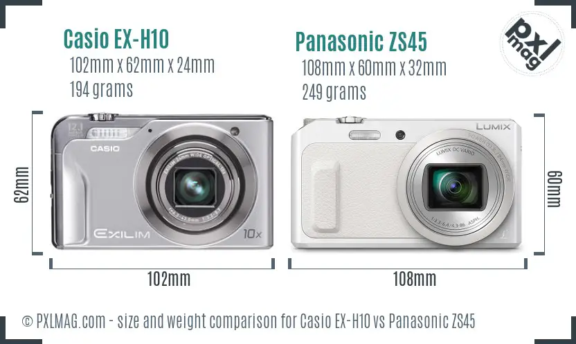 Casio EX-H10 vs Panasonic ZS45 size comparison Casio EX-H10 vs Panasonic ZS45 size comparison