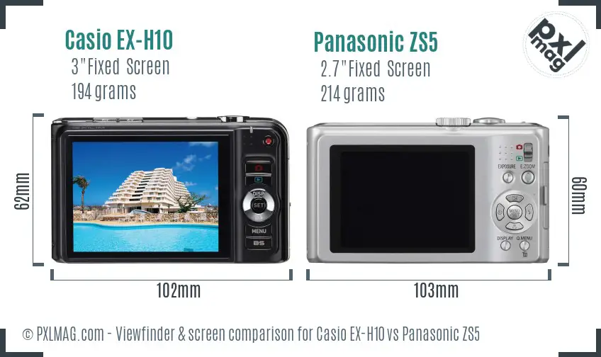 Casio EX-H10 vs Panasonic ZS5 Screen and Viewfinder comparison