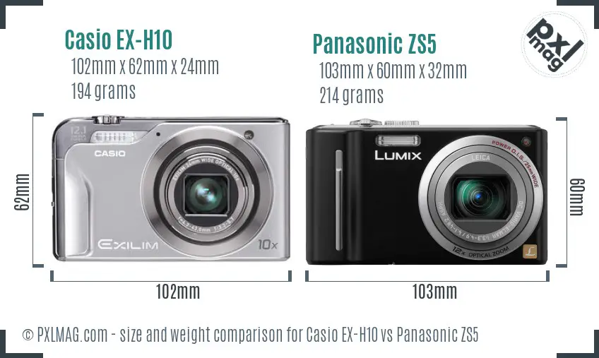 Casio EX-H10 vs Panasonic ZS5 size comparison