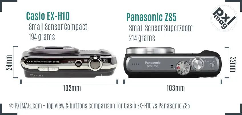 Casio EX-H10 vs Panasonic ZS5 top view buttons comparison