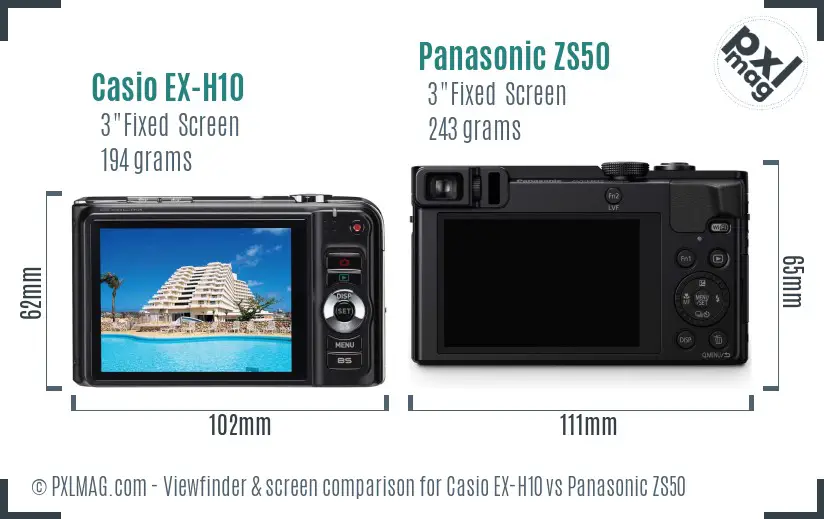 Casio EX-H10 vs Panasonic ZS50 Screen and Viewfinder comparison