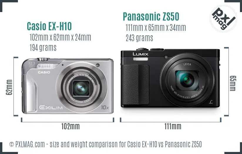 Casio EX-H10 vs Panasonic ZS50 size comparison