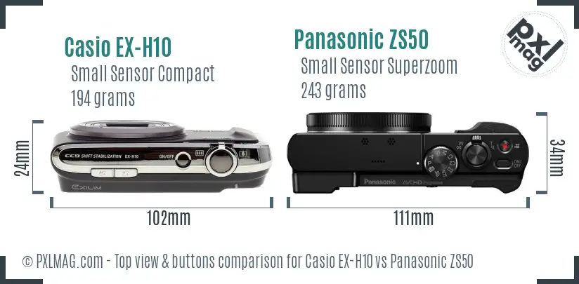 Casio EX-H10 vs Panasonic ZS50 top view buttons comparison